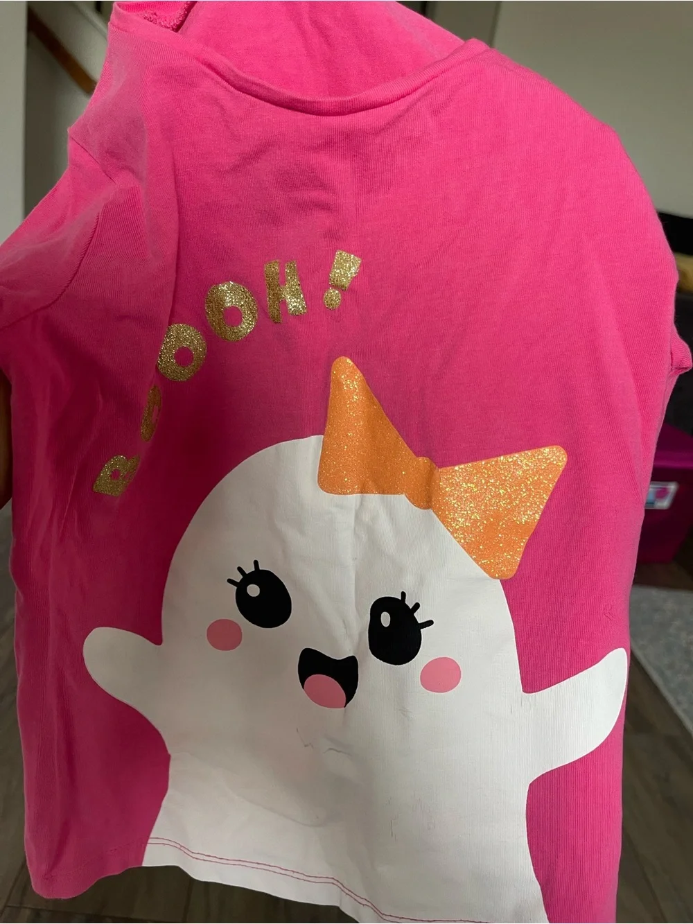 H&M Halloween Hot Pink Long-Sleeve Tee with Ghost Graphic for girls size 3-4T